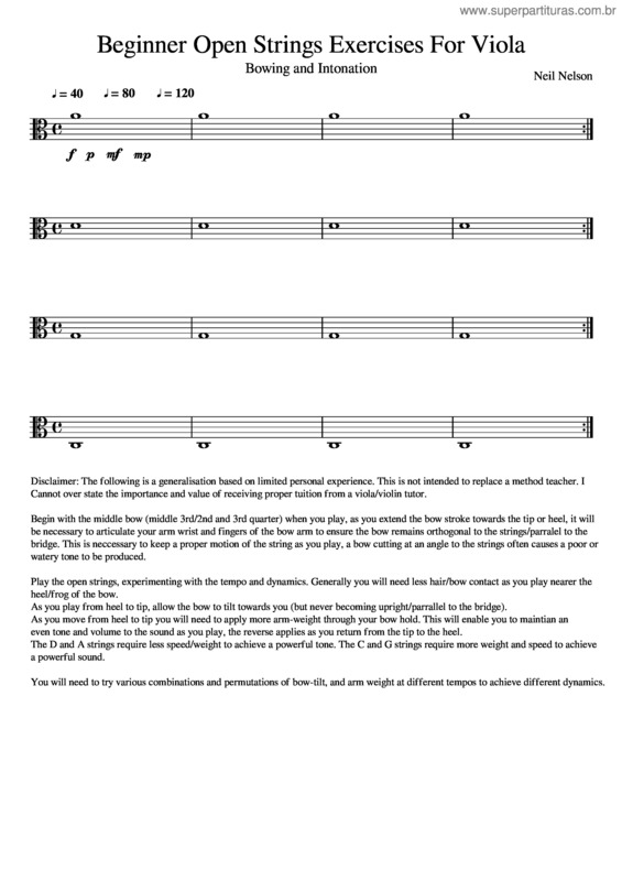 Partitura da música Beginner Open Strings Exercises For Viola