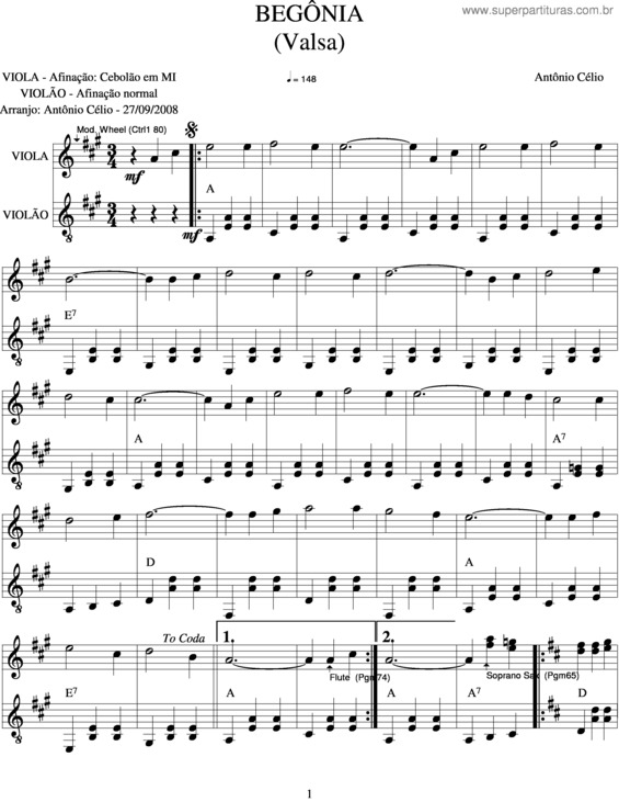 Partitura da música Begônia v.2