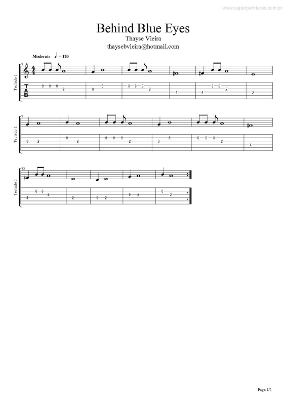 Partitura da música Behind Blue Eyes