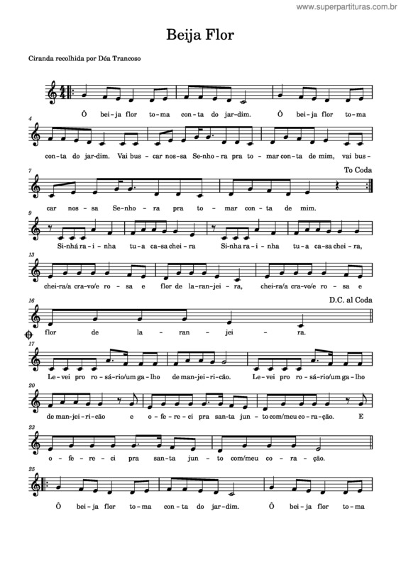 Partitura da música Beija Flor – Popular Beija_Flor