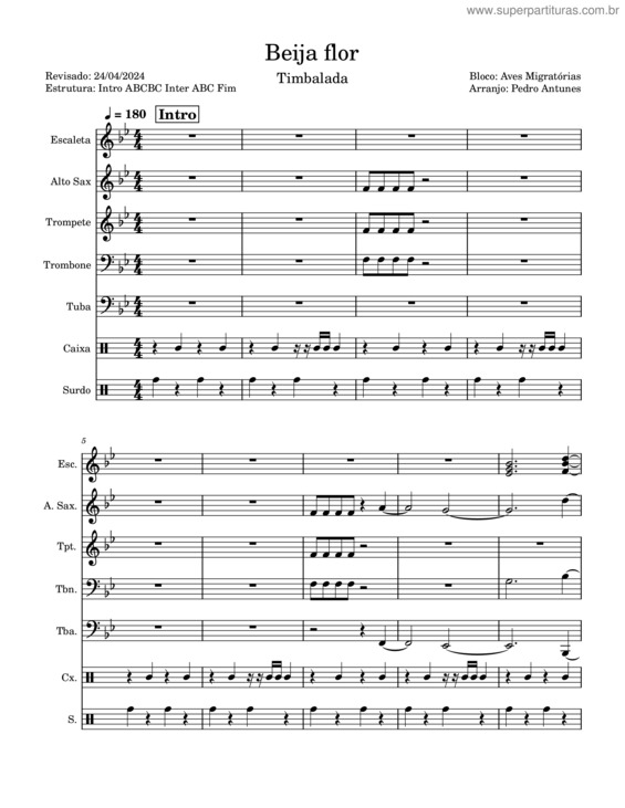 Partitura da música Beija–Flor – Timbalada
