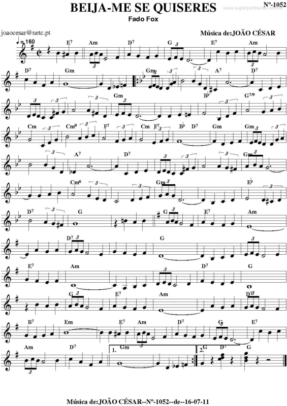 Partitura da música Beija-me se Quiseres