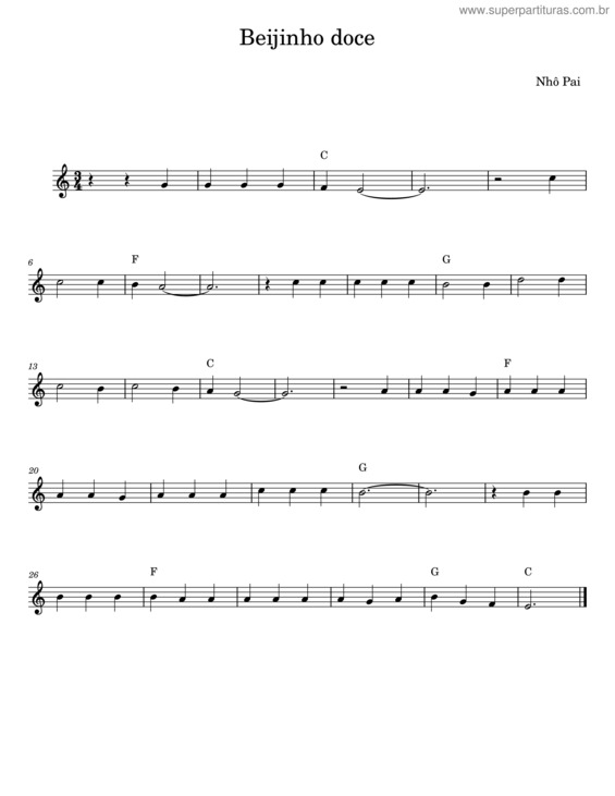 Partitura da música Beijinho Doce – Nhô Pai v.2
