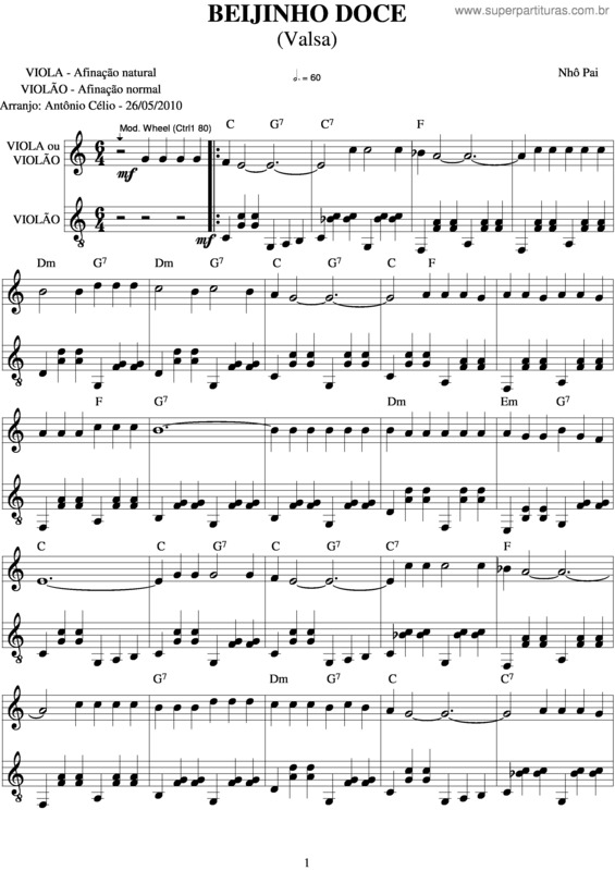 Partitura da música Beijinho Doce v.3