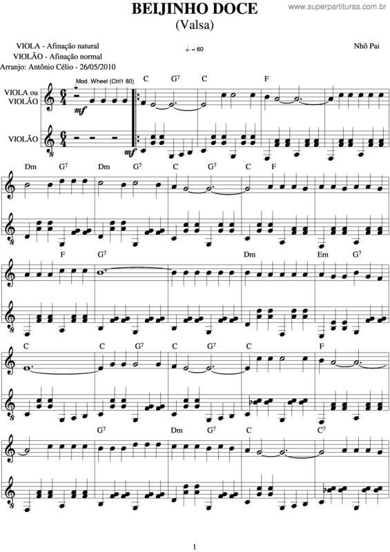 Partitura da música Beijinho Doce v.4