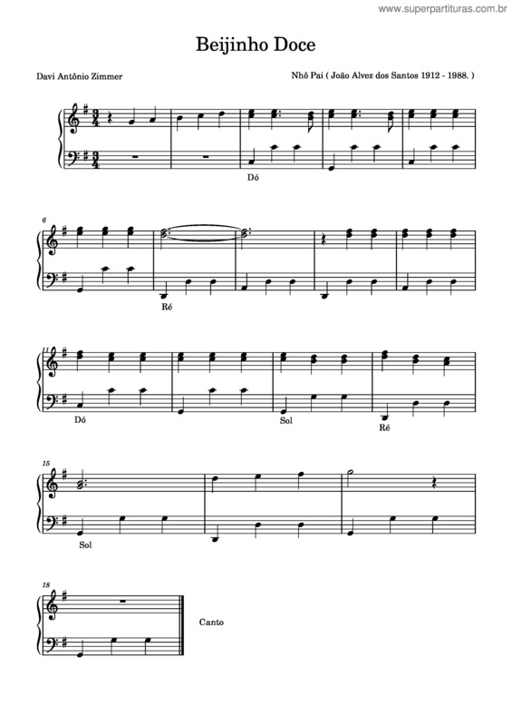 Partitura da música Beijinho Doce v.8