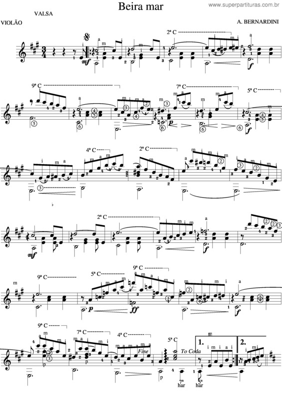 Partitura da música Beira Mar v.3