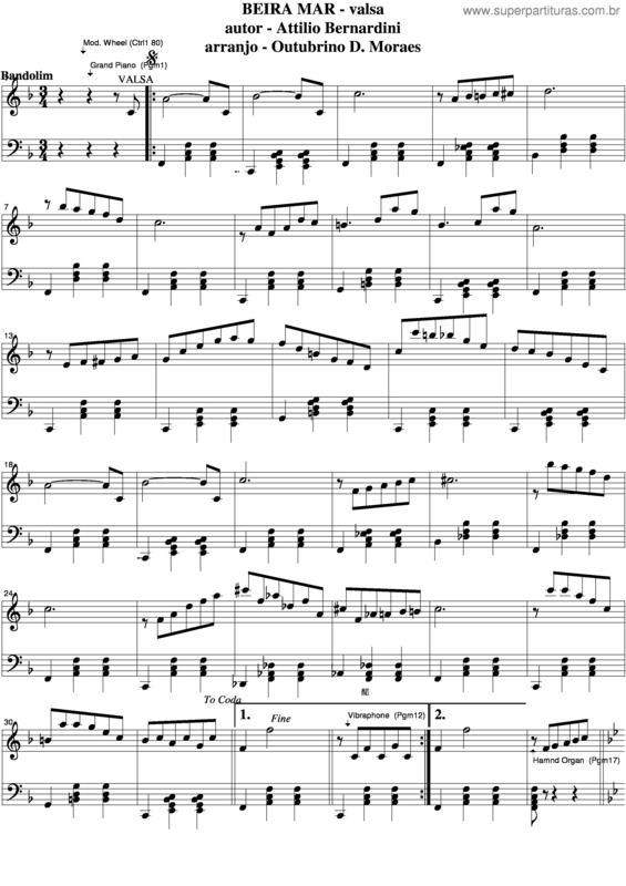 Partitura da música Beira Mar v.6