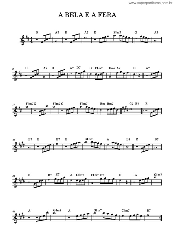 Partitura da música Bela E A Fera – Disney