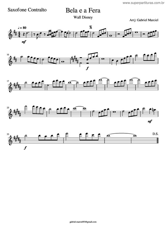 Partitura da música Bela E A Fera v.2