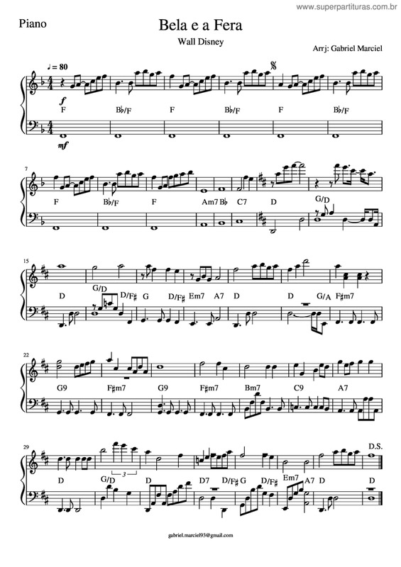 Partitura da música Bela E A Fera v.3