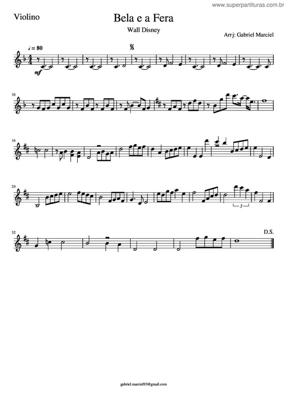 Partitura da música Bela E A Fera v.4