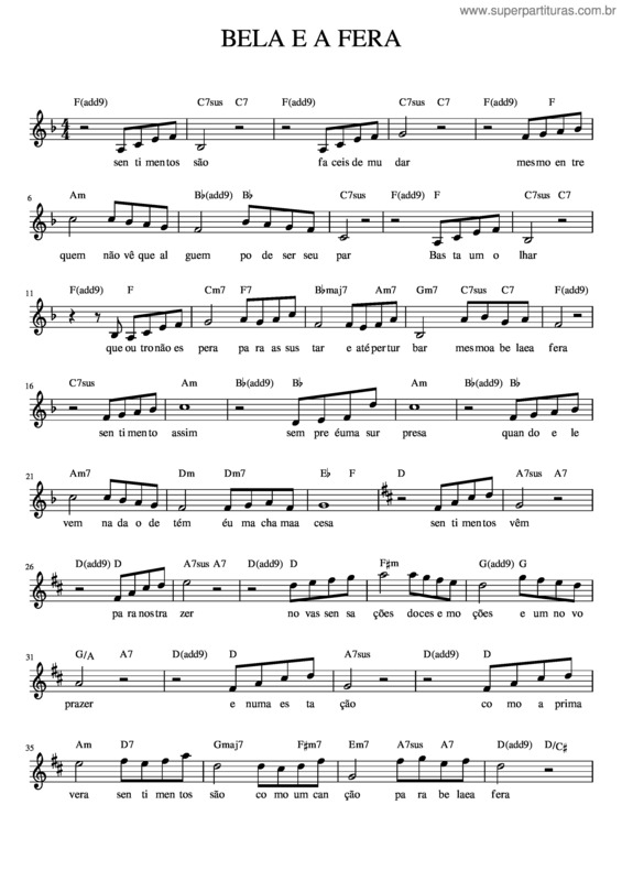 Partitura da música Bela E A Fera v.5