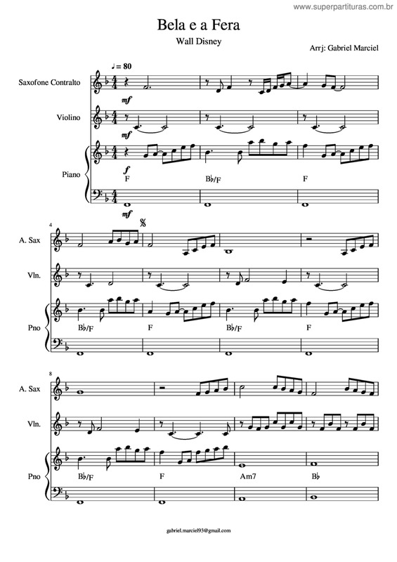 Partitura da música Bela E A Fera