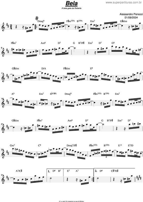 Partitura da música Bela