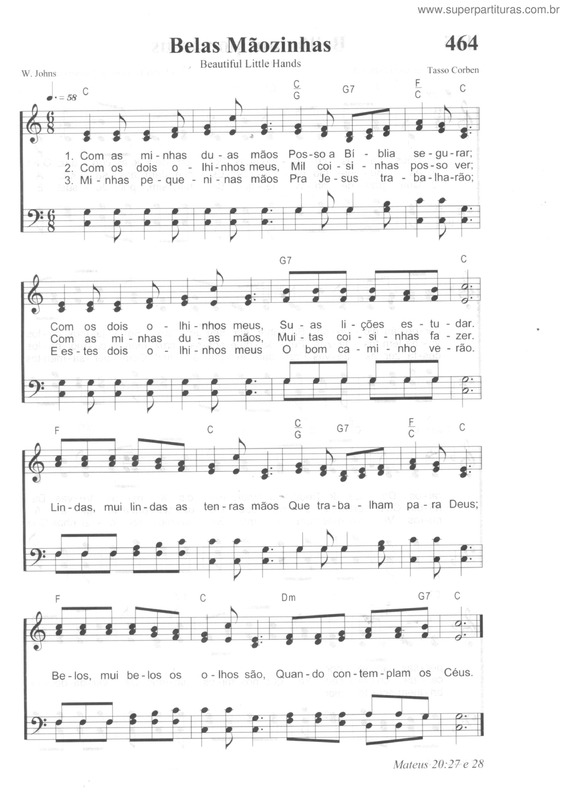 Partitura da música Belas Mãozinhas