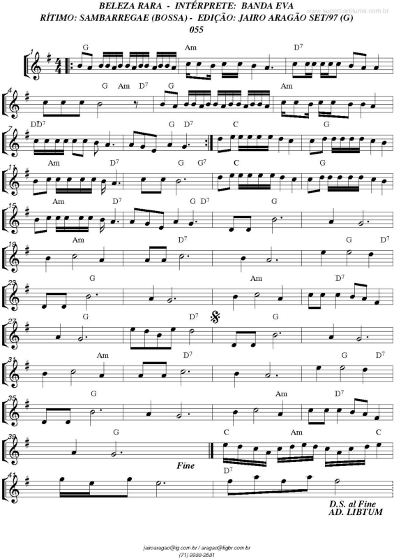 Partitura da música Beleza Rara