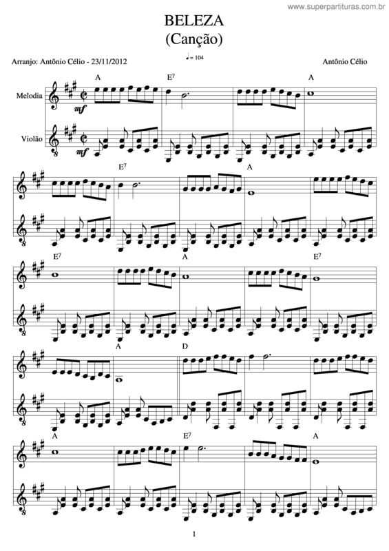 Partitura da música Beleza