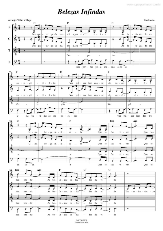 Partitura da música Belezas Infindas