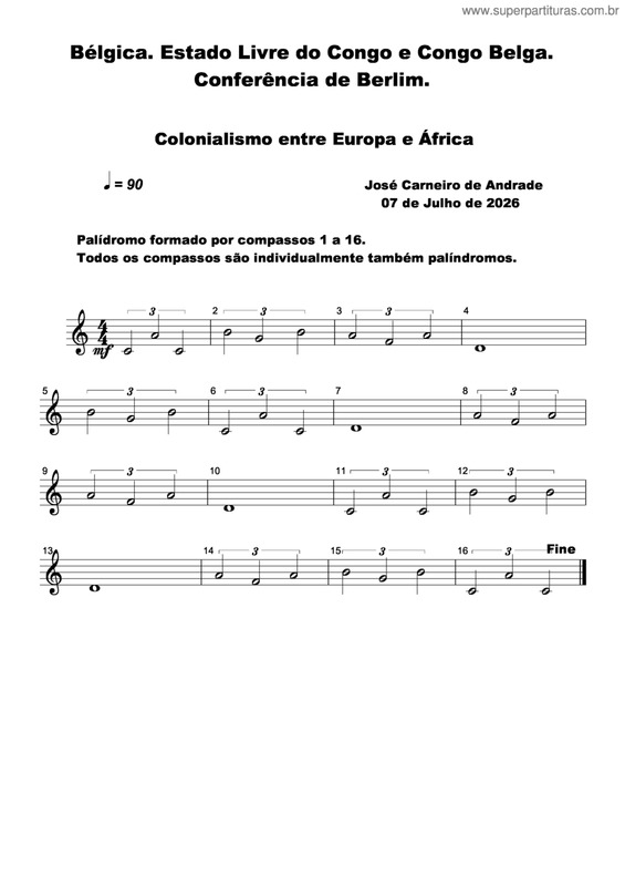 Partitura da música Bélgica. Estado Livre Do Congo E Congo Belga. Conferência De Berlim.