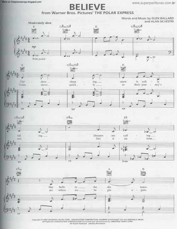 Partitura da música Believe (The Polar Express)