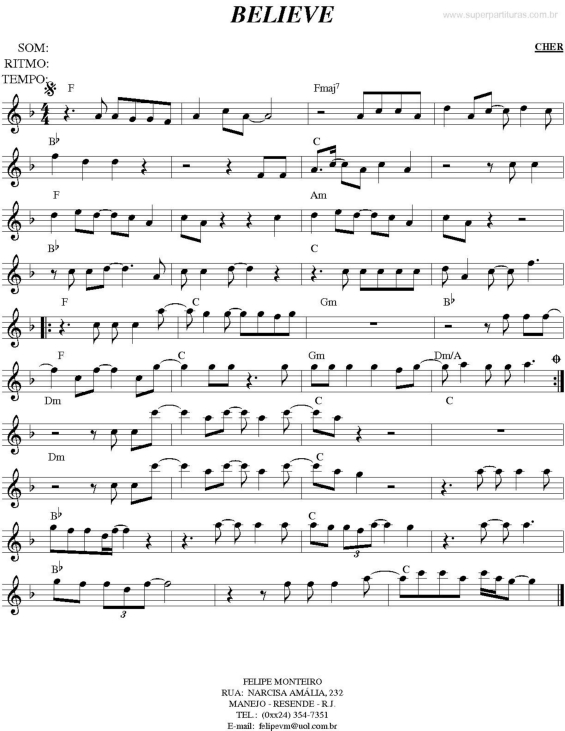 Partitura da música Believe