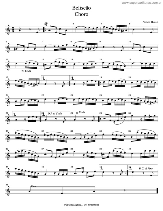 Partitura da música Beliscão