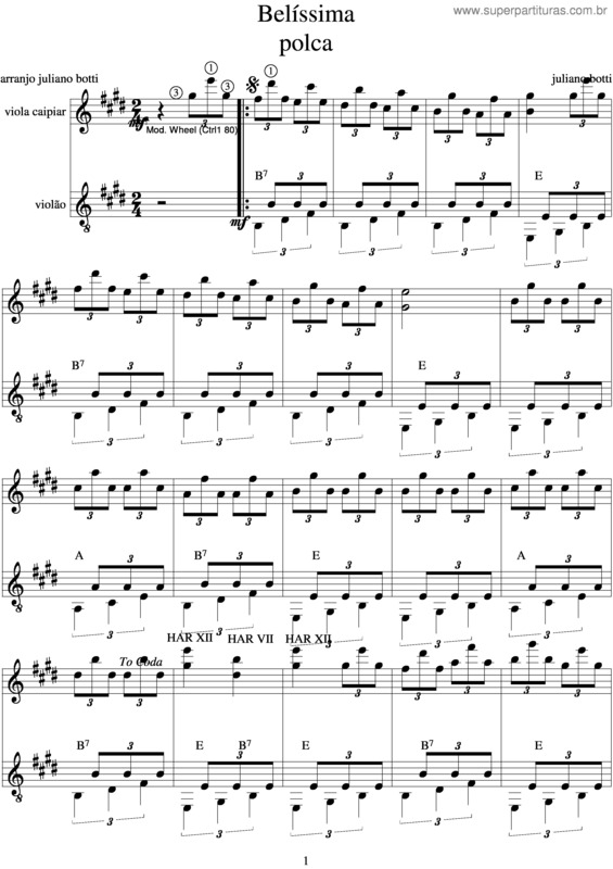 Partitura da música Belíssima