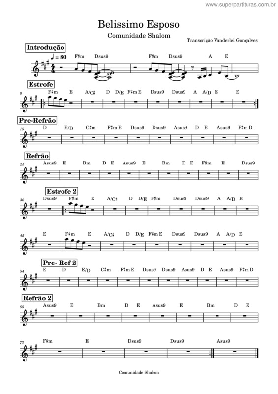 Partitura da música Belissimo Esposo – Comunidade Católica Shalom Cifra E Partitura