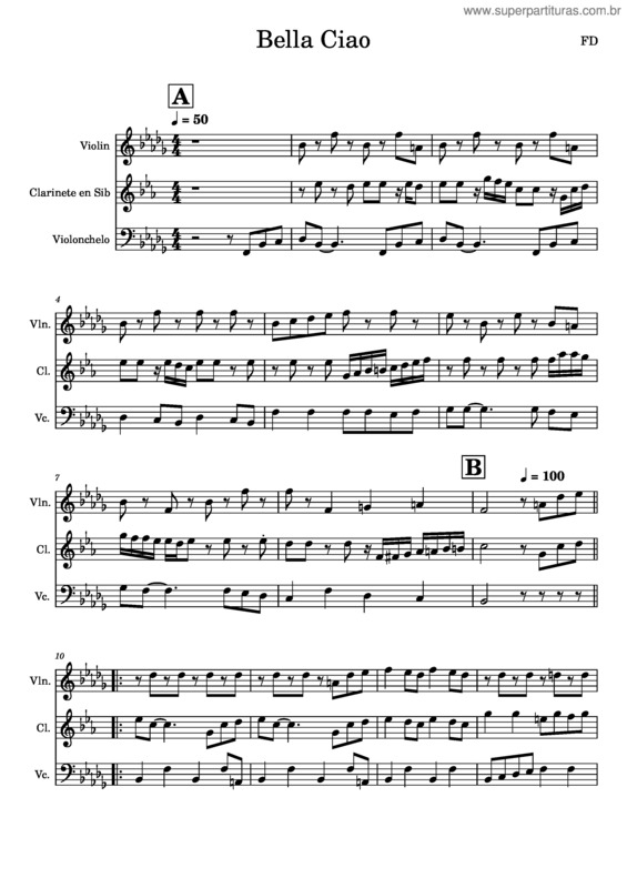 Partitura da música Bella Ciao – Misc Traditional Oh Bella Ciao – V7 – Clarinet