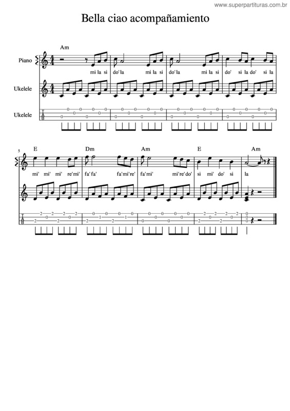 Partitura da música Bella Ciao Acompañamiento