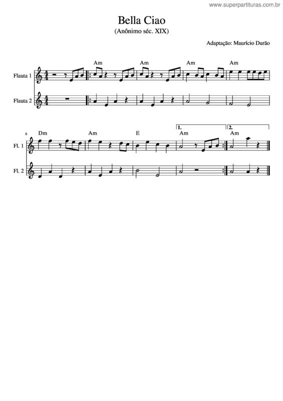 Partitura da música Bella Ciao v.3