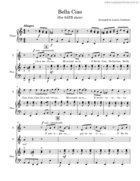 Partitura da música Bella Ciao v.4