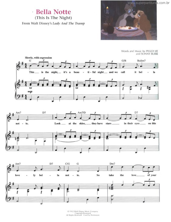 Partitura da música Bella Notte