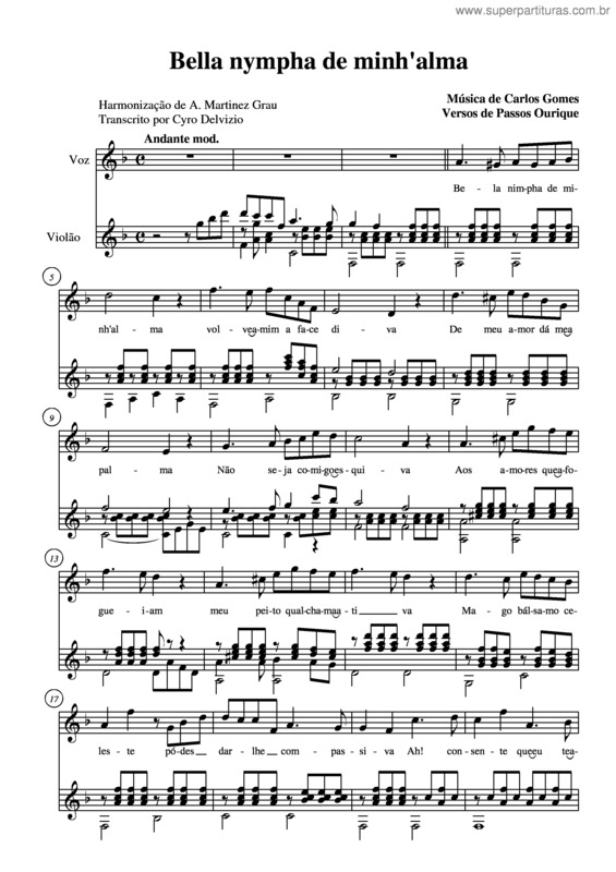 Partitura da música Bella nympha de minh`alma