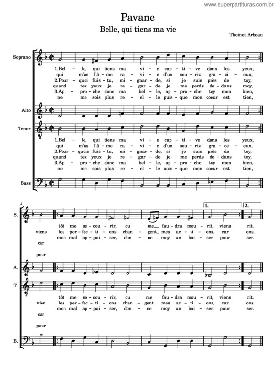 Partitura da música Belle, Qui Tiens Ma Vie – Thoinot Arbeau