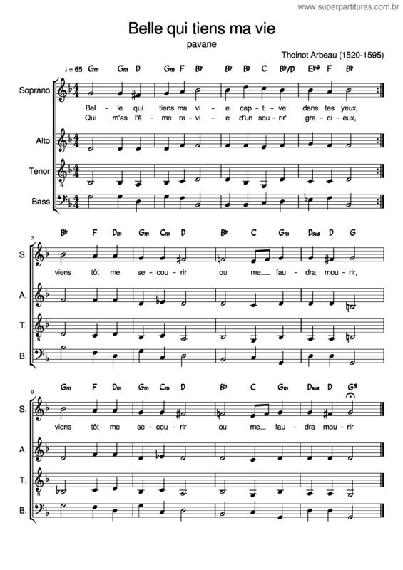 Partitura da música Belle, Qui Tiens Ma Vie