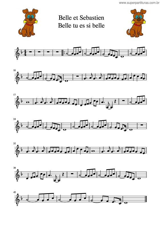 Partitura da música Belle Et Sebastien, Belle Tu Es Si Belle, Melodie