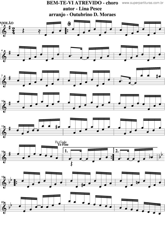 Partitura da música Bem´-Te-Vi Atrevido