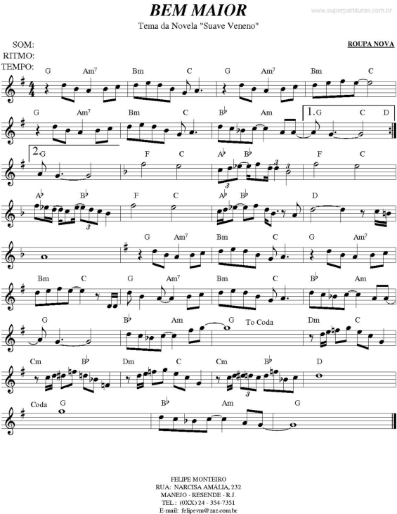 Partitura da música Bem Maior (Suave Veneno)