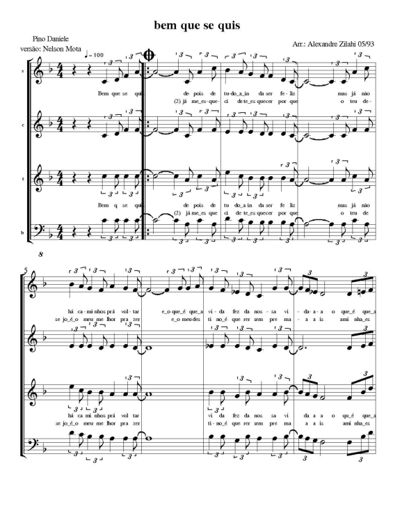 Partitura da música Bem que se Quis v.2