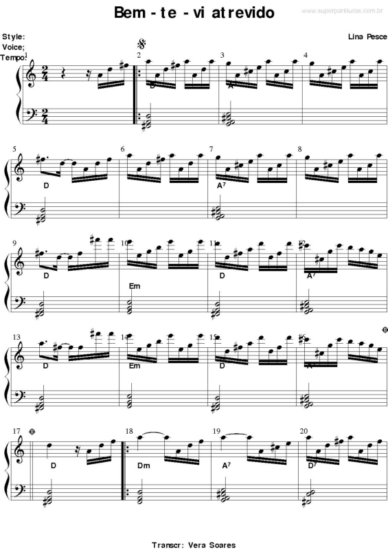 Partitura da música Bem-te-vi Atrevido