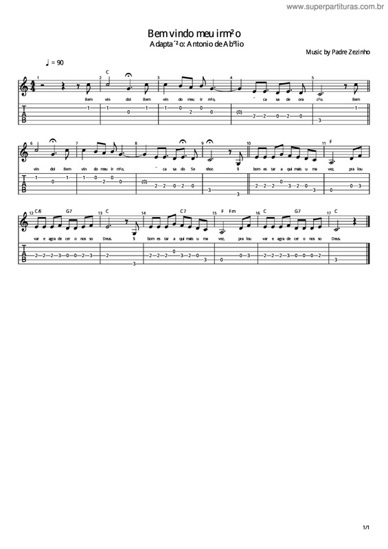 Partitura da música Bem Vindo Meu Irmão