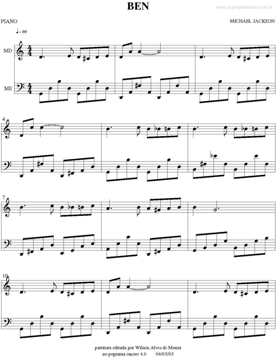 Partitura da música Bem