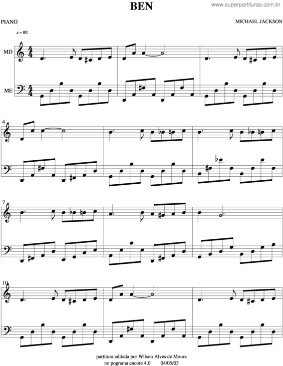 Partitura da música Ben v.6