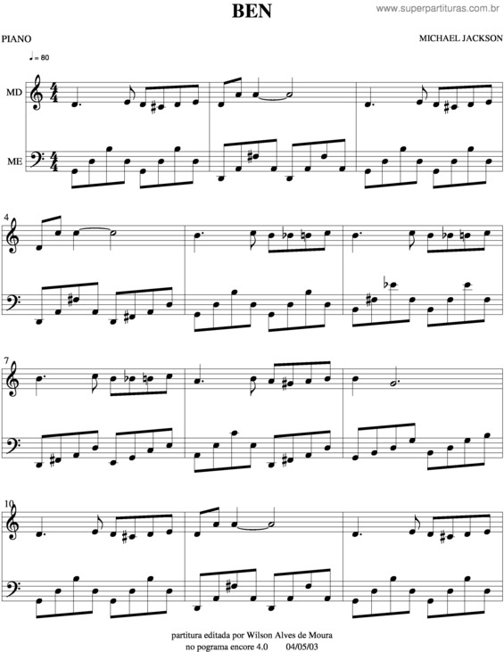 Partitura da música Ben v.6