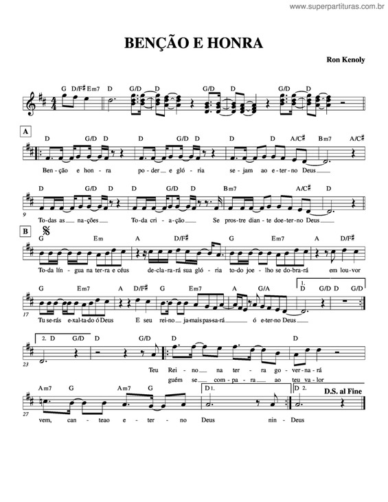 Partitura da música Benção E Honra