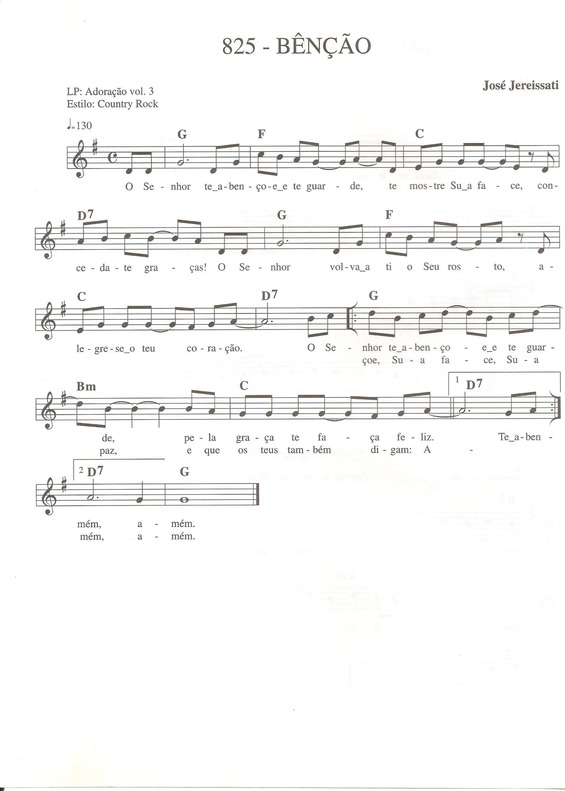 Partitura da música Bênção v.2