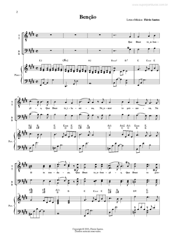 Partitura da música Bênção