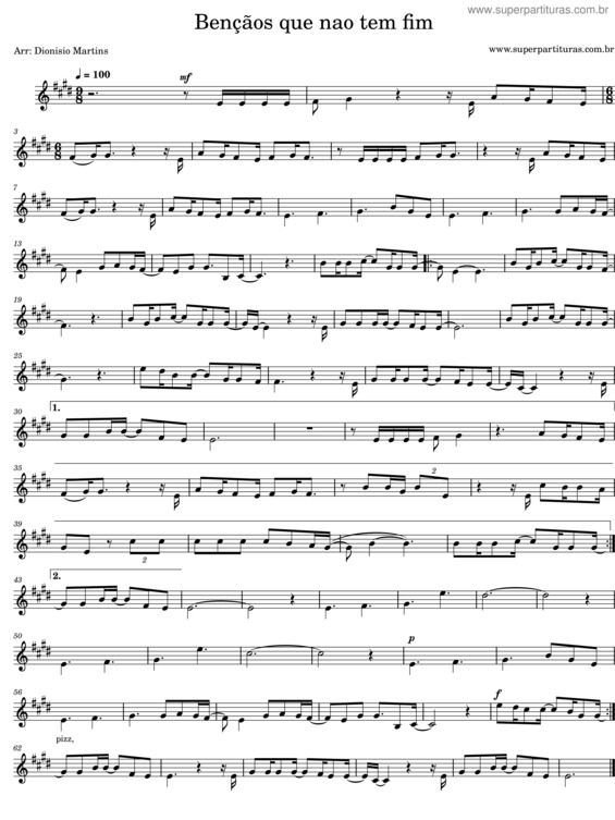 Partitura da música Bençãos Que Não Tem Fim – Isador Pompeo v.2
